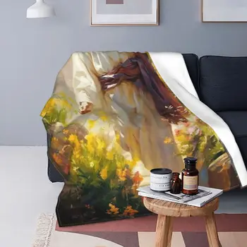 Акварельное ультрамягкое одеяло из микрофлиса Jesus Christ Watercolor, предотвращающее наполнение современной теплой гостиной.