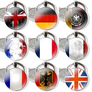 Англия, Великобритания, Франция, Немецкий Флаг, Подвесные Автомобильные Брелоки, Брелок Ручной работы из Стеклянного Кабошона