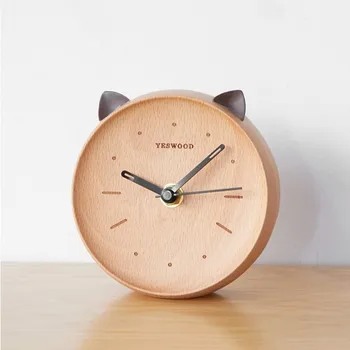 Бесшумные часы Genji wood language бук прикроватные часы для домашней спальни настольные часы для моделирования кошек будильник из массива дерева