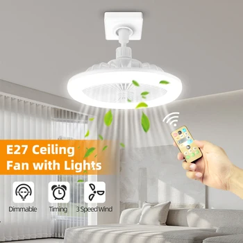 Бесшумный вентилятор Luster Ac85-265v, потолочный светильник с дистанционным управлением лампой E27 для спальни, гостиной, потолочный вентилятор с источником освещения