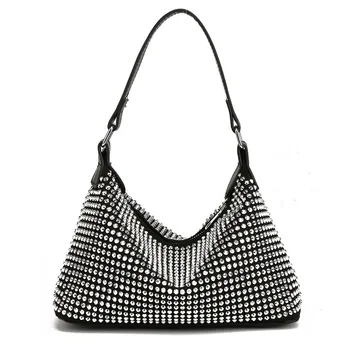 Блестящие сумки-тоут со стразами для женщин 2023 Модная роскошная дизайнерская сумка Женская сумка-мессенджер с цепочкой на плечо большой емкости