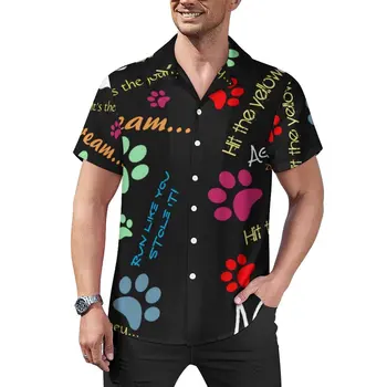 Блузки Dog Run Fast, мужские Разноцветные повседневные рубашки с отпечатками лап, Гавайская уличная одежда с коротким рукавом на заказ, рубашка для отпуска Оверсайз