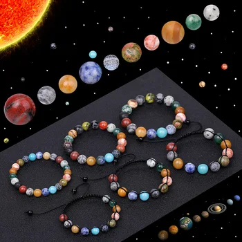 Браслет с планетой из восьми камней Солнечной системы, исследование Вселенной, Галактики, Звездный браслет, ювелирные изделия