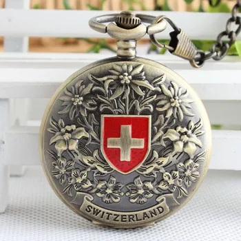 Бронзовые антикварные механические карманные часы Ретро швейцарские часы Красный Крест Классические мужские и женские карманные часы в подарок на день рождения