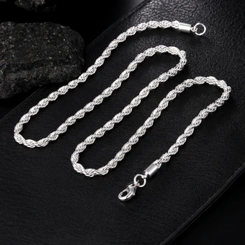 Веревка 4 мм 16-24 дюйма для женщин, мужчин, красивая модная цепочка из стерлингового серебра 925 пробы, ожерелье, ювелирные изделия высокого качества 40-60 см