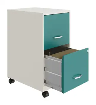 Вертикальный картотечный шкаф для писем шириной 18 дюймов с 2 выдвижными ящиками, белый/бирюзовый