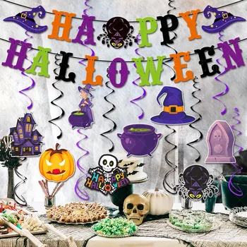Вечеринка на Хэллоуин, Замок Ведьмы-паука, Спиральные Подвесные украшения, Счастливого Хэллоуина, Флаги, Украшение атмосферы Фестиваля Призраков.