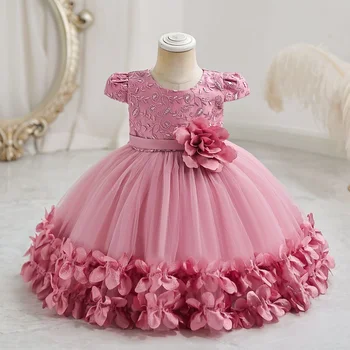 Вечернее платье для девочек 2023, Летнее Детское кружевное платье с вышивкой для вечеринки по случаю дня рождения, пышное вечернее платье, Новое платье принцессы для девочек из тонкого песочного материала