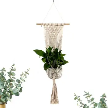 Вешалка для комнатных растений 42,91 дюйма, подвесная корзина ручной работы, настенный декоративный цветочный горшок, сетчатая сумка для бохо в помещении и на открытом воздухе