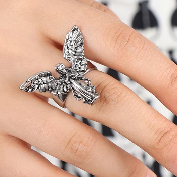 Винтажное кольцо с потрепанным Ангелом Серебристого цвета, кольца для пары в стиле панк-хип-хоп, подарок для вечеринки, ювелирные изделия