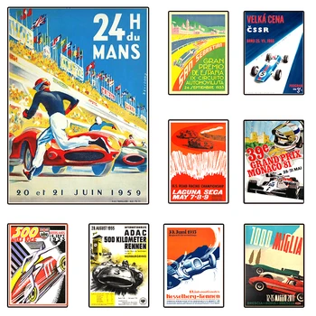 Винтажный Плакат гоночного автомобиля F1 Formula Grand Track Edition F1 24H Heures Du Mans На холсте, Разделяющий стены, Художественные принты Эстетический Декор комнаты