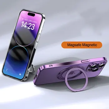 Вращающаяся на 360 ° подставка Чехол Magsafe для iPhone 15 14 13 Pro Max с беспроводной зарядкой, жесткий магнитный чехол с защитой объектива камеры