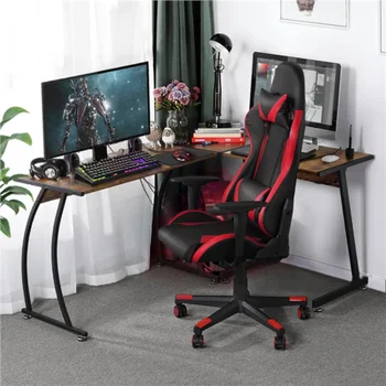 Вращающееся игровое кресло с регулируемой высокой спинкой из искусственной кожи для представительского класса, игровой шезлонг Черного/красного цвета