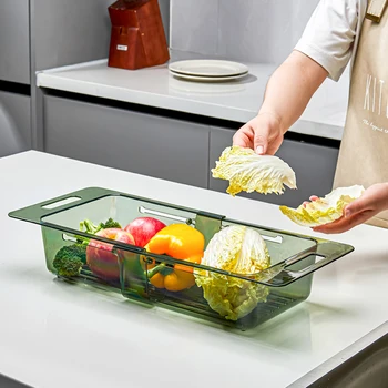 Выдвижная корзина для кухонной раковины для мытья овощей и фруктов, сито для слива пищевых продуктов, пластиковая складная корзина для хранения.