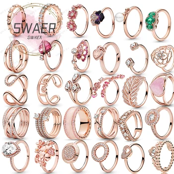 Высококачественное кольцо Pandorars из серебра 925 пробы из розового золота с переплетенными эмалевыми маргаритками Для дам, кольцо в подарок
