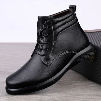 Высококачественные мужские деловые базовые ботинки, удобные мужские ботильоны, повседневные уличные кроссовки из натуральной кожи, мужская теплая зимняя обувь