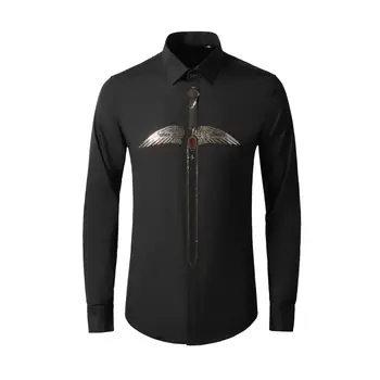 Высококачественные роскошные ювелирные рубашки, мужская роскошная мужская рубашка с бриллиантами, длинная рубашка Mouw Slim Black Crown Bird Shirt