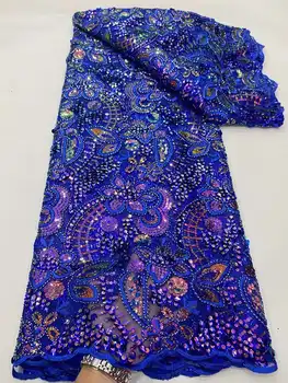 Голубая африканская кружевная ткань с 3D блестками 2023, высококачественная тюлевая вышивка, французская нигерийская кружевная ткань, свадебное платье своими руками