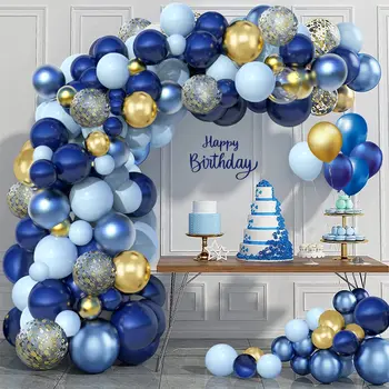 Горячая распродажа, набор для арки из темно-синих воздушных шаров на День рождения с белыми, хромированными, золотыми Конфетти-шарами Для оформления вечеринки, Синие гирлянды из воздушных шаров