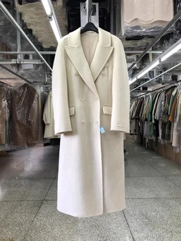 Двубортное Длинное пальто из 100% шерсти, женская Корейская модная элегантная зимняя куртка 2023 г.