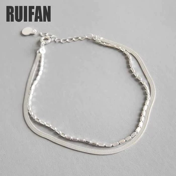 Двухслойные Змеиные цепочки Ruifan из настоящего серебра 925 пробы, Ножные браслеты для женщин, Женские ювелирные аксессуары YBR059