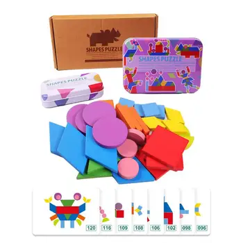 Деревянные блоки с рисунком Танграмс, набор деревянных блоков с рисунком животных, детские игры для сортировки и укладки, развивающие игрушки Монтессори