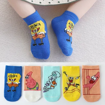 Детские носки 2023 для мамы и детей, весна и лето, Губка Боб Квадратные штаны, тонкие хлопчатобумажные носки для мальчиков с дышащей сеткой для девочек, детские носки