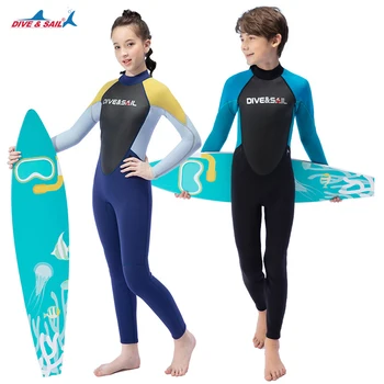 Детский гидрокостюм из неопрена толщиной 2,5 мм, цельный, с длинными рукавами, защищающий от солнца и теплый молодежный купальник для подводного плавания и серфинга