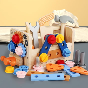 Детский набор инструментов, игрушка, Деревянная ролевая игра, головоломка, Монтессори, Набор для разборки, Имитация, Многофункциональный инструмент для ремонта, подарок для плотника
