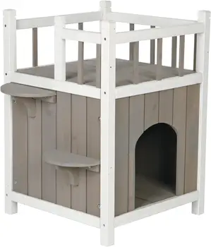 Дом с балконом, Надземный кошачий домик, Защищенный от непогоды, идеально подходит для кошек и маленьких собак размером 17,5 х 17,5 х 25,5 дюйма.
