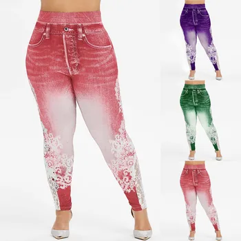 Европейская и американская цифровая печать большого размера спортивные леггинсы с имитацией джинсовой ткани для йоги, брюки для беременных, 3x Удобные брюки для женщин