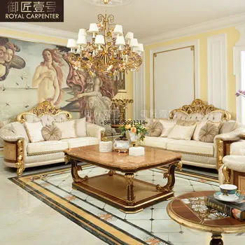 Европейский тканевый диван Итальянская вилла мебель для гостиной Большой семейный диван из массива дерева комбинированный чайный столик тумба для телевизора