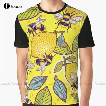 Желтый лимон и пчелиный сад. Графическая футболка на заказ Aldult, подростковые футболки унисекс с цифровой печатью, индивидуальный подарок Xxs-5Xl