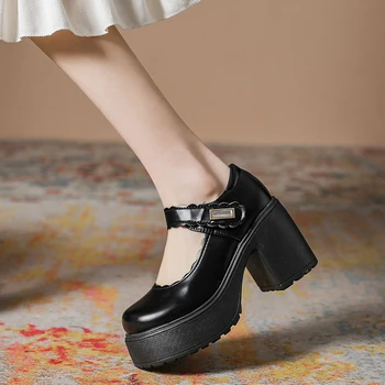 Женская обувь Mary Jane На массивном каблуке; Новинка 2023 года; Весенняя Модная Японская Студенческая Обувь в стиле Лолиты На платформе; Женская обувь на высоком каблуке 10 см