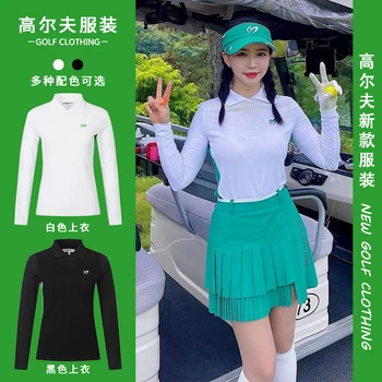 Женская одежда для гольфа 23 новых корейских трикотажных солнцезащитных топа с длинным рукавом, универсальная приталенная верхняя одежда