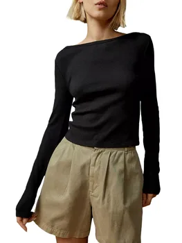 Женская рубашка Y2k Slim Firt от Faitycore, базовые трикотажные футболки, однотонные облегающие блузки с длинным рукавом, уличная одежда