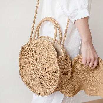 Женская сумка Тренд 2023 Круглые сумки из ротанга, плетеные сумки через плечо, сумки ручной работы, летние пляжные соломенные сумки, кошельки