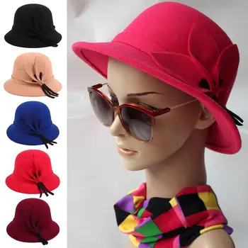 Женская элегантная рыбацкая кепка, фетровая кепка-ведро, Церковные шляпы-клоши, женские винтажные ретро-шляпы, осенне-зимняя теплая шапка