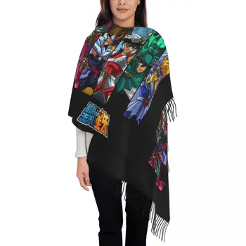 Женские большие шарфы Knights Of The Zodiac, Женская зимняя толстая теплая шаль с кисточками, шарф из аниме-манги Saint Seiya