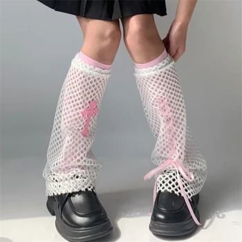 Женские гетры в японском стиле, сетчатые чулки для ботинок, гетры с отверстиями для ног