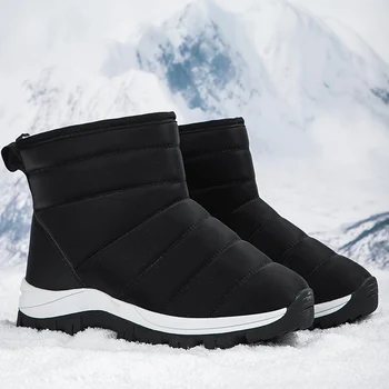 Женские зимние замшевые зимние ботинки, водонепроницаемые, нескользящие, удобные, с теплой плюшевой подкладкой, уличные лыжные ботильоны