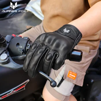 Женские Мужские винтажные Кожаные мотоциклетные перчатки с сенсорным экраном на полный палец, дышащие уличные мотоциклетные перчатки для мотокросса, перчатки Moto