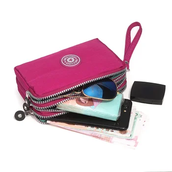 Женский портативный нейлоновый кошелек большой емкости, сумка для монет, косметичка на трех молниях, Косметичка для телефона, Очки, сумки для хранения карточек