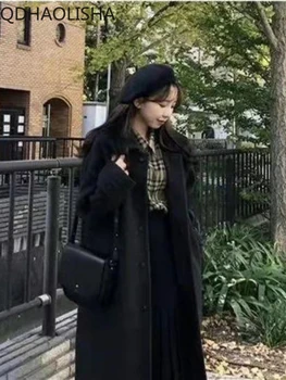 Женское пальто, женское пальто средней длины осень-зима, новинка корейской версии, тонкое универсальное пальто, утолщенное шерстяное пальто выше колена