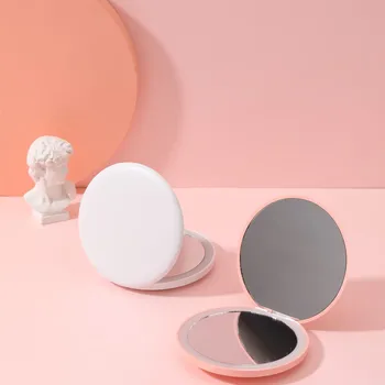 Женское Розово-белое мини-зеркало со светящимся эффектом, Персонализированное Маленькое косметическое косметическое 2-стороннее складное Компактное карманное зеркальце для макияжа