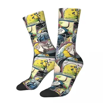 Забавный счастливый носок для мужчин с попугаями в стиле комиксов хип-хоп, попугай, домашняя птица, дышащий носок с принтом экипажа, бесшовный подарок