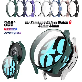 Закаленное стекло + чехол для Samsung Galaxy watch 6 4 44 мм 40 мм Аксессуары Рамка Защитный бампер Протектор экрана чехол watch6