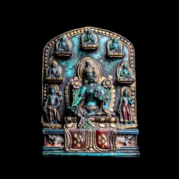 Зеленая статуя древнего буддиста, коллекция произведений искусства, статуя буддийской Тары