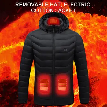 Зимнее пальто с USB-подогревом Зимнее пальто Куртка с капюшоном с 9 нагревательными блоками с USB-питанием Толстая подкладка Защита шеи для мужчин и женщин