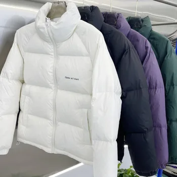 Зимняя куртка для мужчин, модная Легкая пуховая парка, однотонные Корейские повседневные куртки с воротником-стойкой, теплая куртка-парка